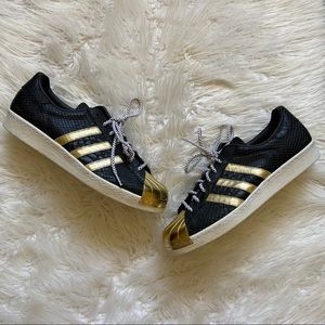 Adidas Superstar BLK Leather Gold Cap Toe NEW 13.5